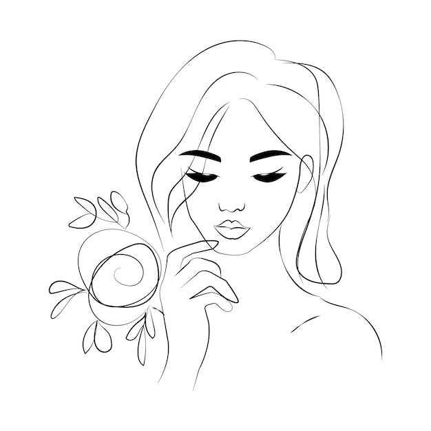 Testa di ragazza bella ritratto di giovane donna attraente concetto di bellezza femminile disegno continuo di una linea illustrazione vettoriale in bianco e nero