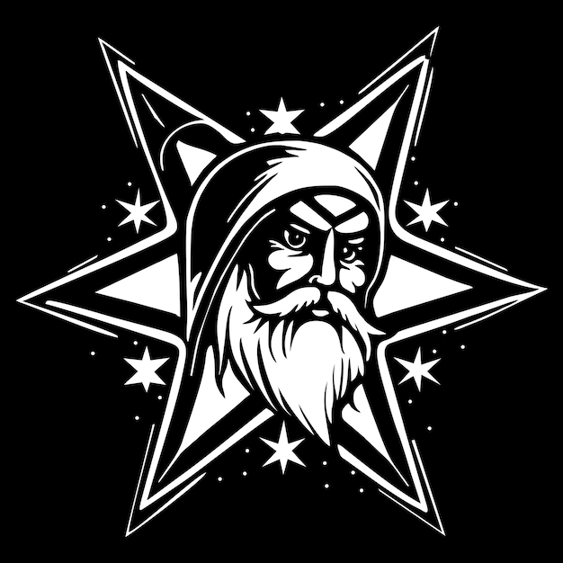 Testa di Santa Haus a forma di stella, illustrazione del logo del contorno.