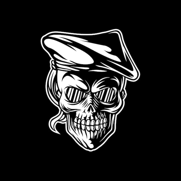 Testa di teschio che indossa il logo del cappello da pirata