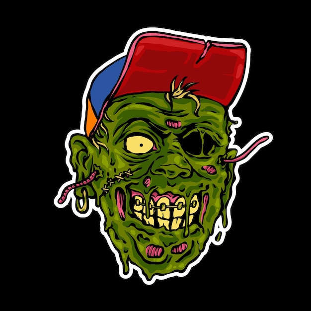 testa di zombie che indossa un'illustrazione del cappello