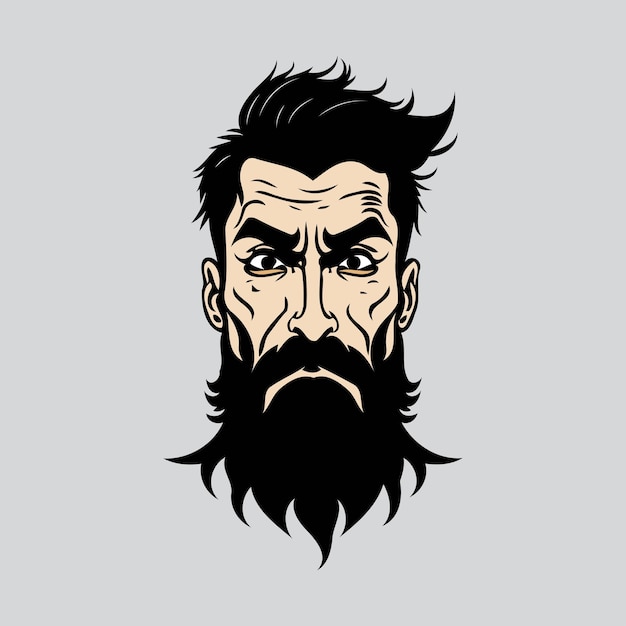Testa maschile hipster con barba Illustrazione minima stampabile su maglietta Mascotte con logo hipster