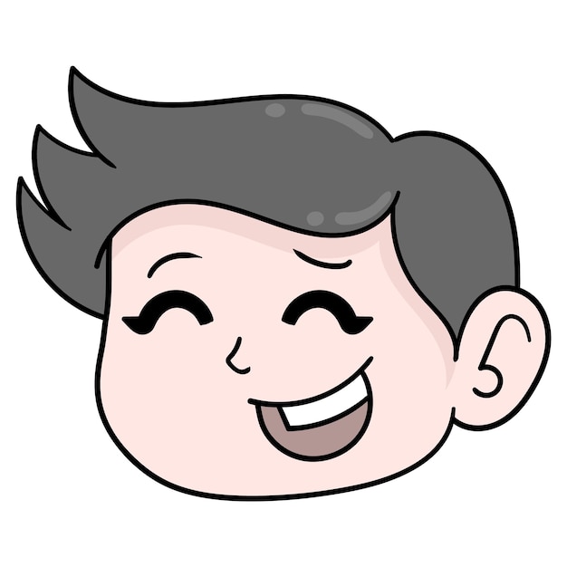 Testa ragazzo bel viso sorridente felice amichevole, emoticon cartone illustrazione vettoriale. disegno dell'icona scarabocchio
