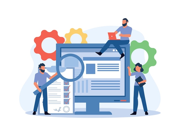 Testare un programma o un'applicazione aziendale Persone esperte controllano il software e la sicurezza per i bug