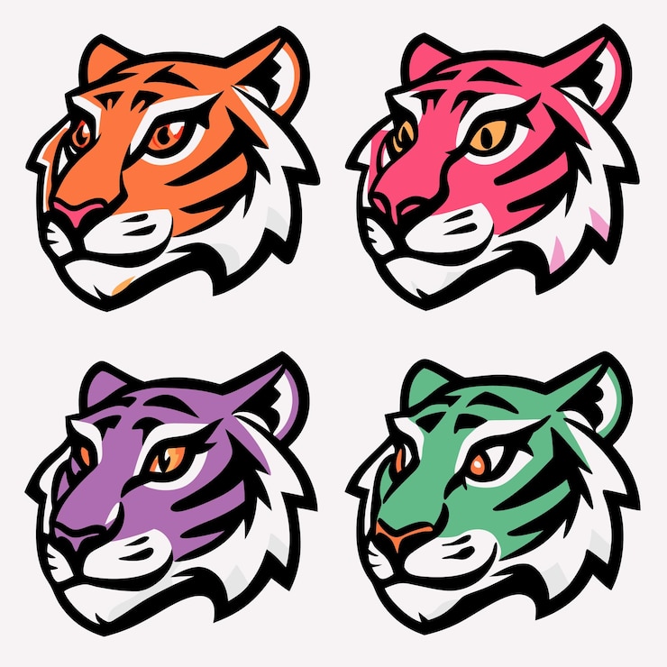 Vettore teste di tigre colorate