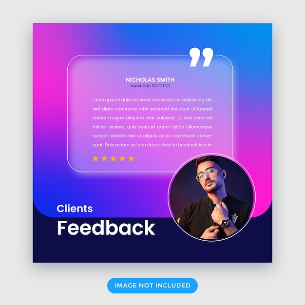 Testimonianza post sui social media o modello di post instagram di feedback dei clienti