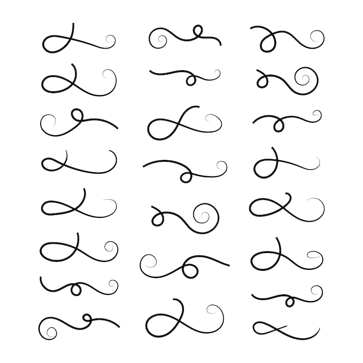 Vettore testo coda swoosh stile carattere calligrafico elementi decorativi ornamenti di testo altalene ricci swash