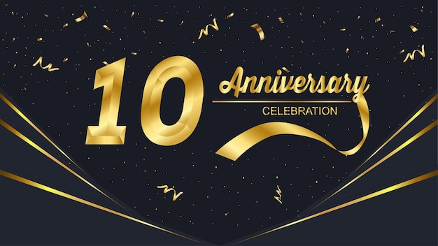 Testo del decimo anniversario d'oro su uno sfondo nero elegante