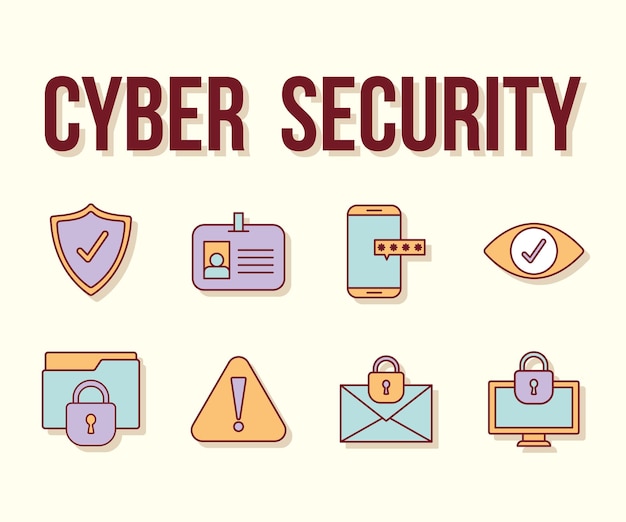 testo di sicurezza informatica ee set di icone di sicurezza informatica