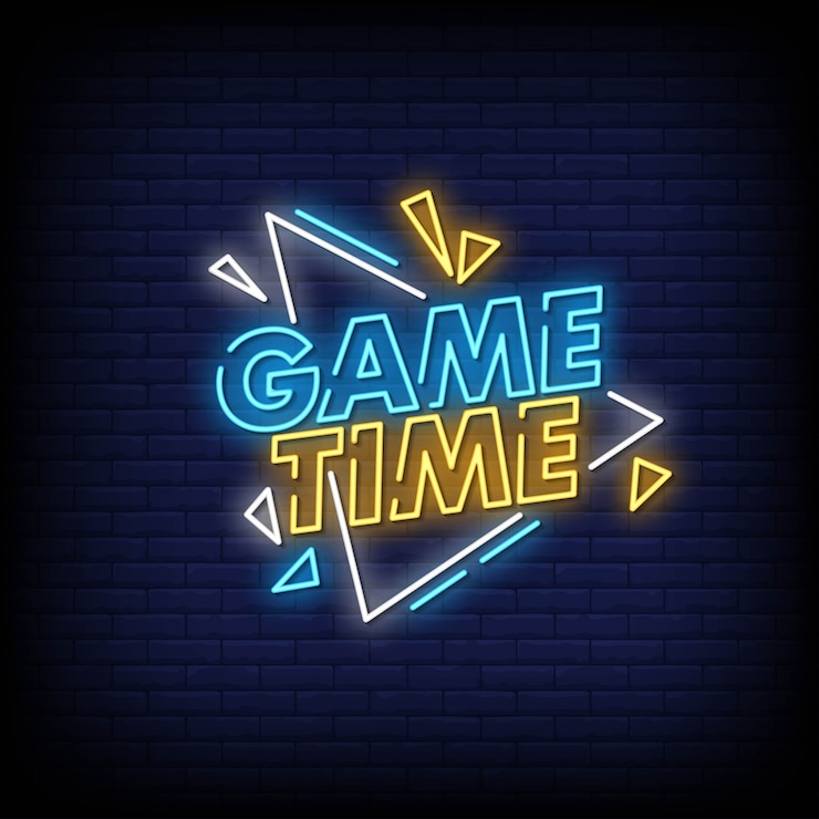 Vettore testo di stile di insegne al neon di tempo di gioco