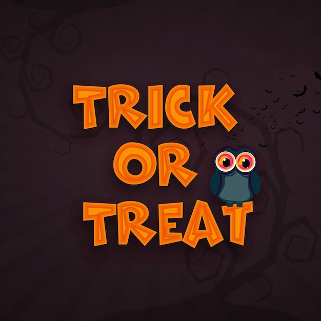 Testo elegante Trick or Treat con un gufo su sfondo marrone per la celebrazione di Happy Halloween