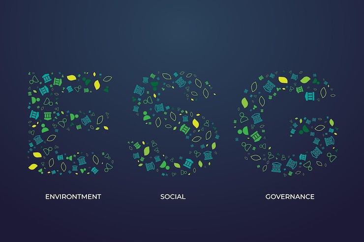 Vettore testo esg o environtment social governance realizzato con piccole icone o simboli che hanno creato esg