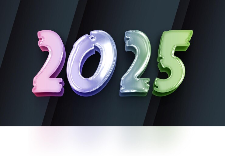 Vettore testo per il nuovo anno 2025 con colori multipli e testo modificabile rendering 3d