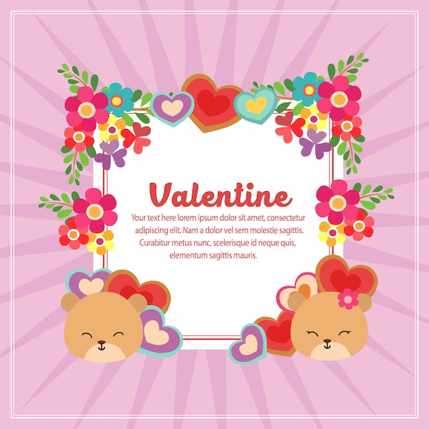 Testo quadrato decorazione di San Valentino con orso