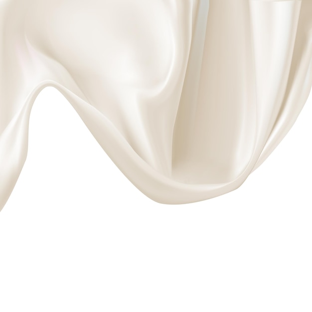 Testo satinato setoso con pieghe e curve morbide Testo tessile cremoso bianco satinato seta vettoriale