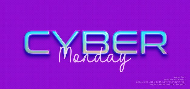 Testo vettoriale cyber monday con effetto testo in stile 3d 3
