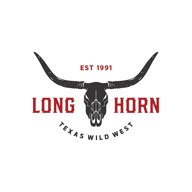 Texas Longhorn Cow Country Western Bull Bovini Etichetta Vintage Logo Design per fattoria di campagna di famiglia