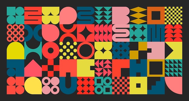 Texture geometriche con forme semplici simboli colorati elementi primitivi e forme design retro