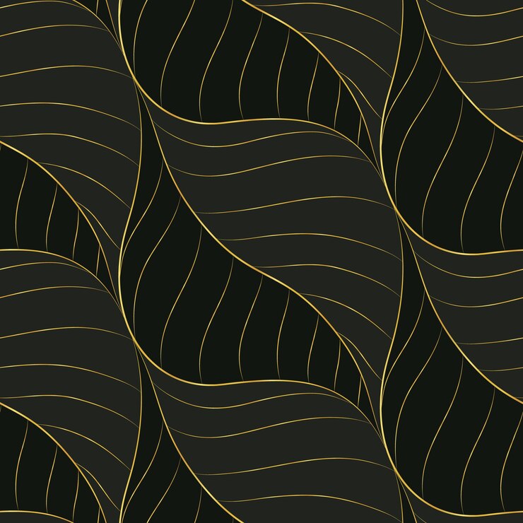 Texture senza cuciture con linee dorate su sfondo nero Sfondo astratto con motivo di foglie Una stampa elegante con un semplice disegno di foglie venate Illustrazione vettoriale