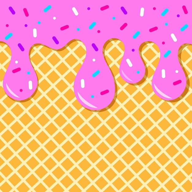 Texture vettoriale dello sfondo di un cono di gelato waffle con crema rosa