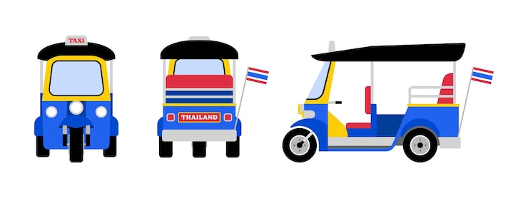 Vettore thai tuktuk taxi thailandia veicolo di trasporto isolato sull'illustrazione vettoriale di sfondo bianco
