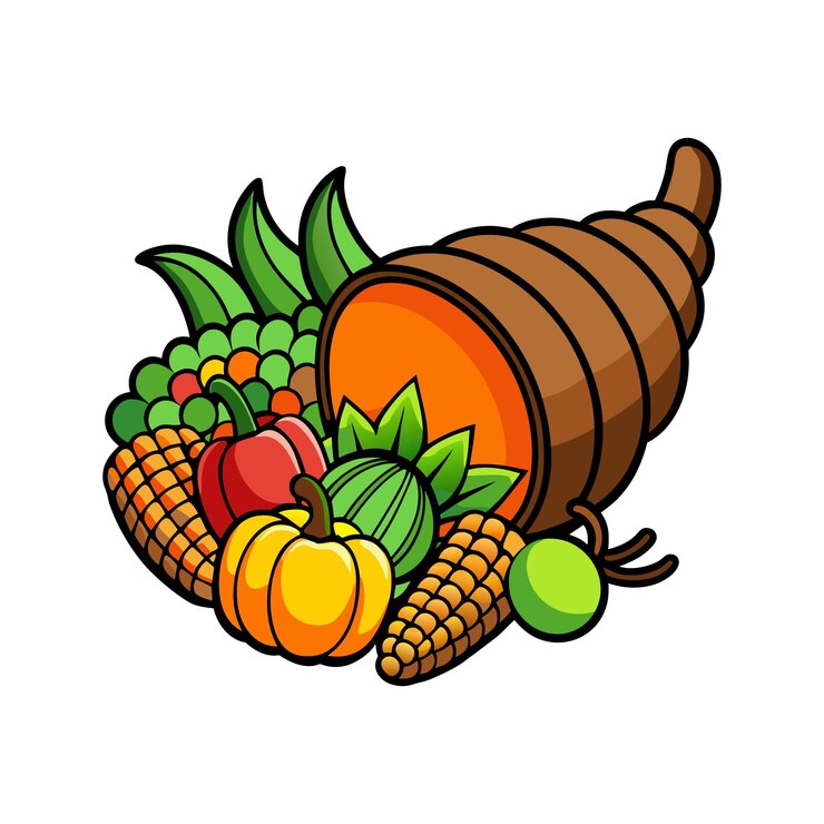 Vettore thanksgiving cornucopia vector clipart illustrazione del raccolto e dell'abbondanza