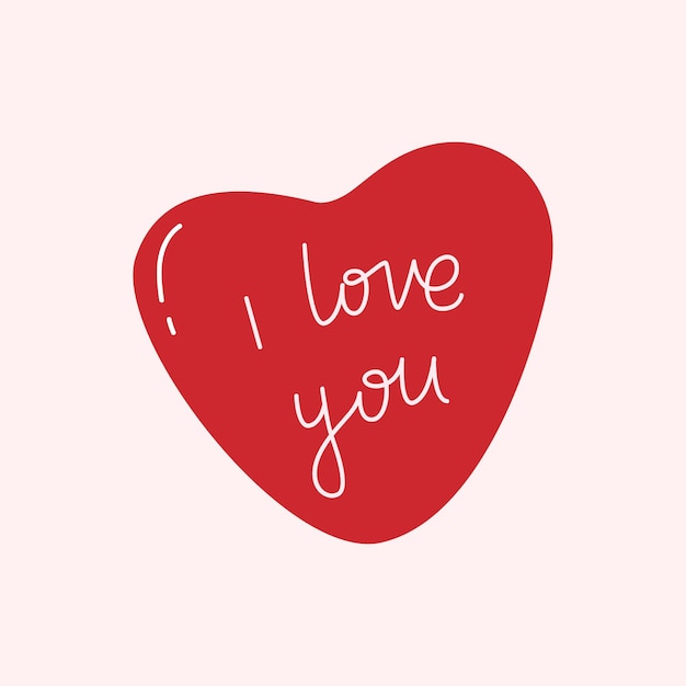 Ti adoro la calligrafia scritta a mano su un cuore rosso