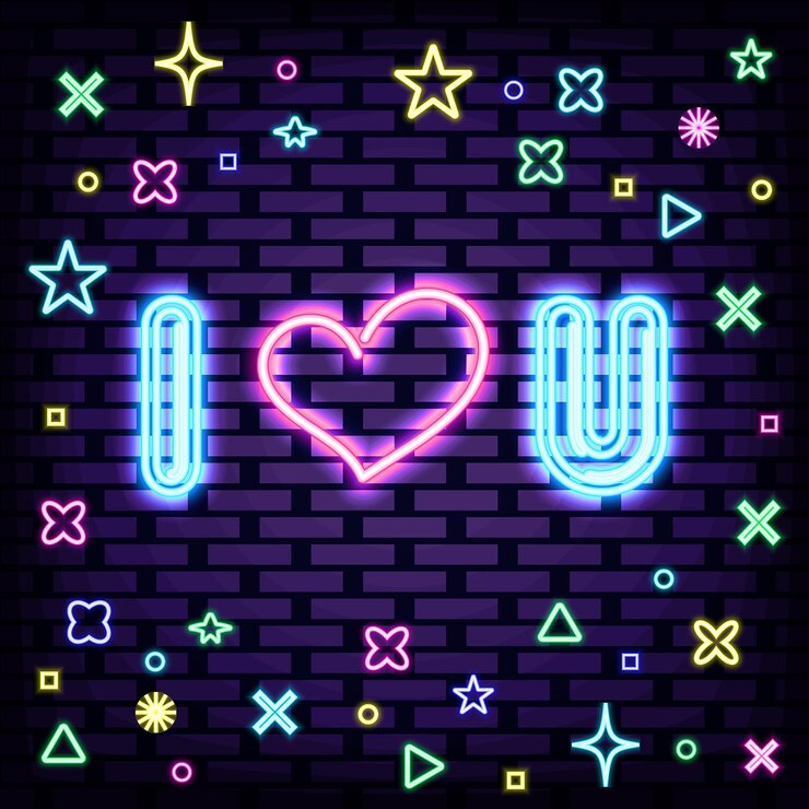 Vettore ti amo citazione al neon su sfondo muro di mattoni banner luminoso