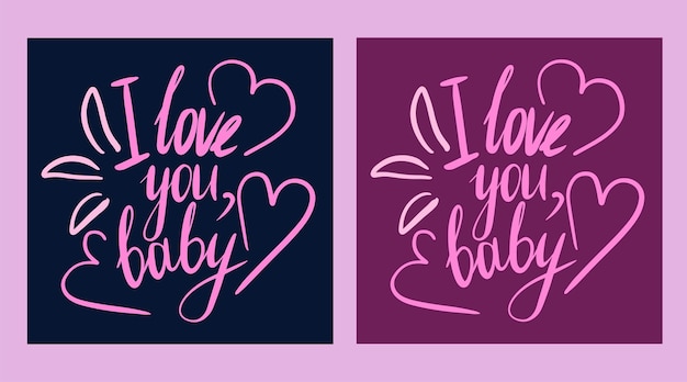 Ti amo scritta rosa baby isolata su blu scuro. Buon San Valentino. Cuore carino romantico.