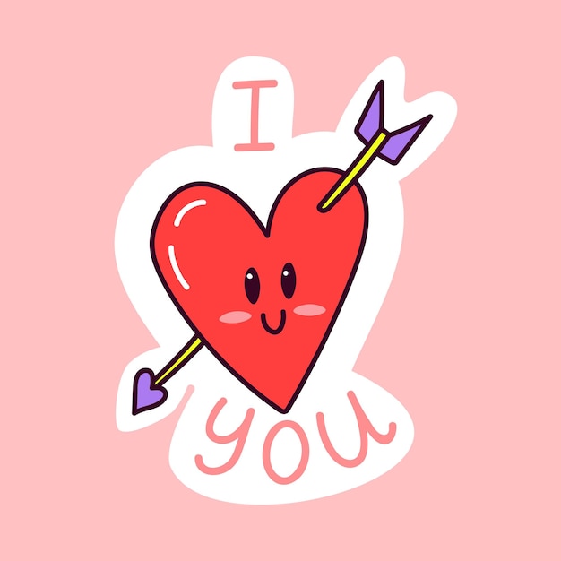Ti voglio bene adesivo carino a forma di cuore con contorno bianco per scrapbooking pianificatore disegnato a mano
