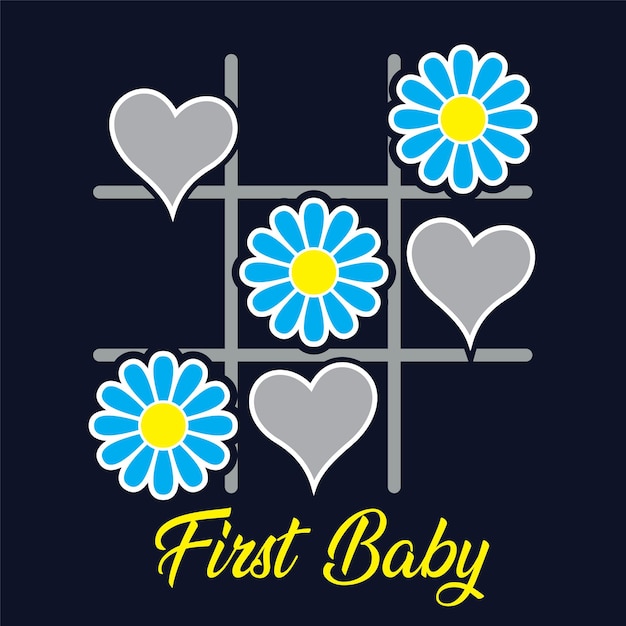 Tic Tac Toe First Baby Groovy Flowers Shirt Design