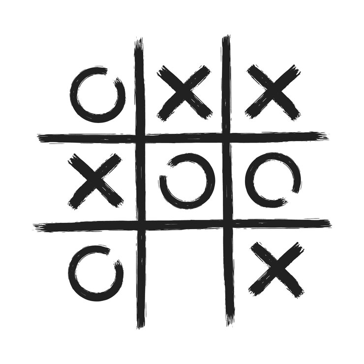 Vettore tic tac toe xo gioco a mano disegnato griglia doodle modello illustrazione vettoriale
