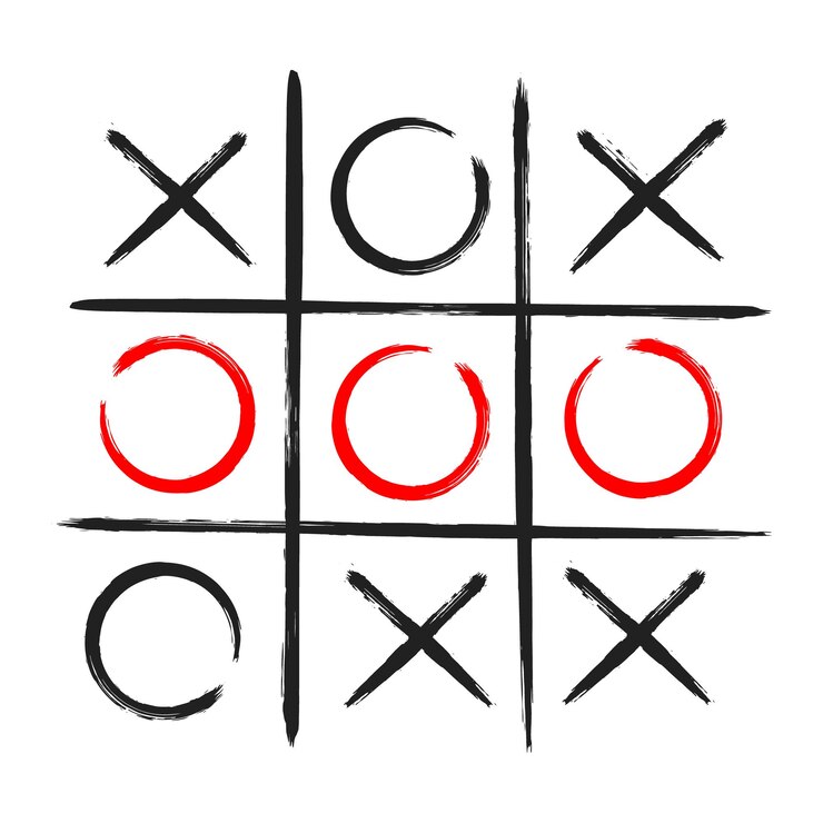 Vettore tic tac toe xo gioco a mano disegnato griglia doodle modello illustrazione vettoriale