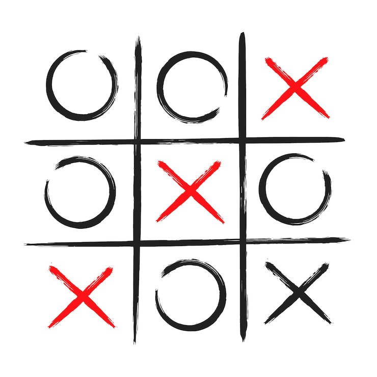 Vettore tic tac toe xo gioco a mano disegnato griglia doodle modello illustrazione vettoriale