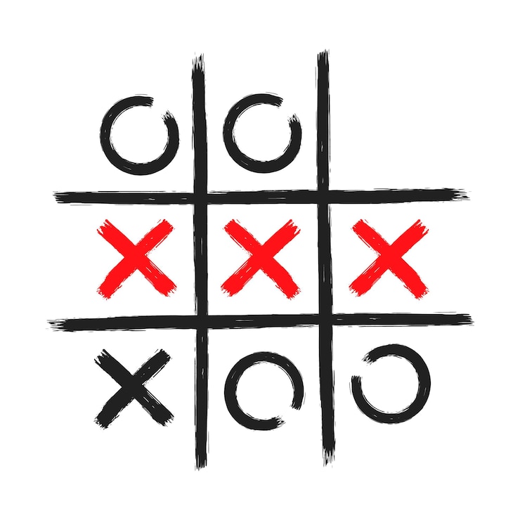 Vettore tic tac toe xo gioco a mano disegnato griglia doodle modello illustrazione vettoriale