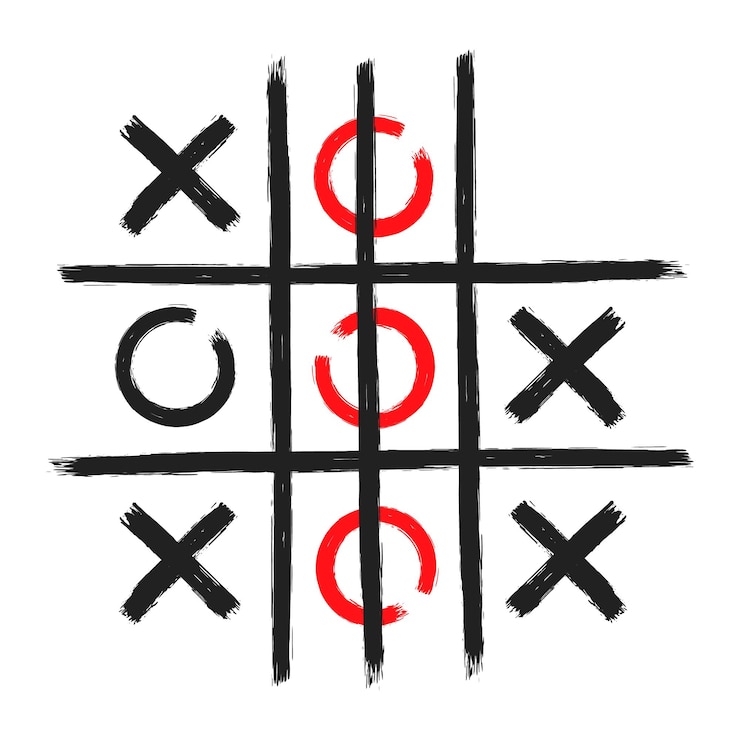 Vettore tic tac toe xo gioco a mano disegnato griglia doodle modello illustrazione vettoriale