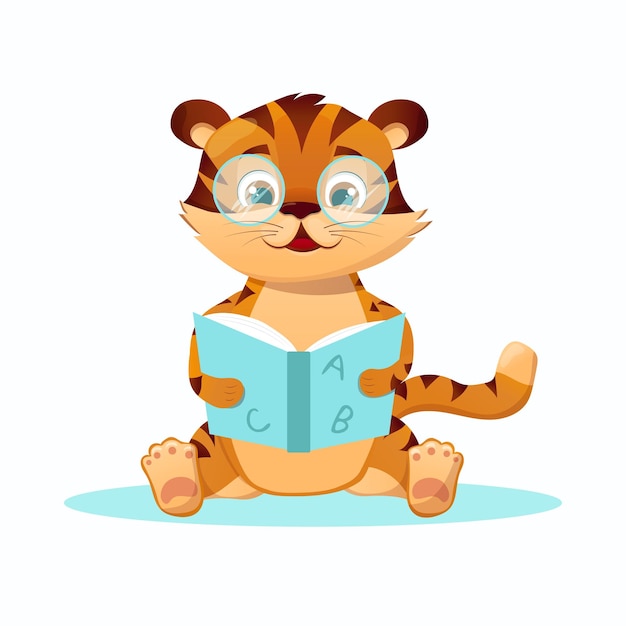 Tigre con gli occhiali con un libro