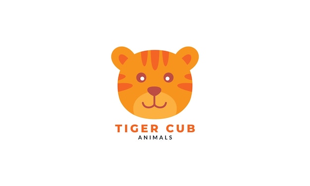 Tigre o cucciolo o gatto grande sorriso faccia testa simpatico cartone animato logo icona illustrazione vettoriale