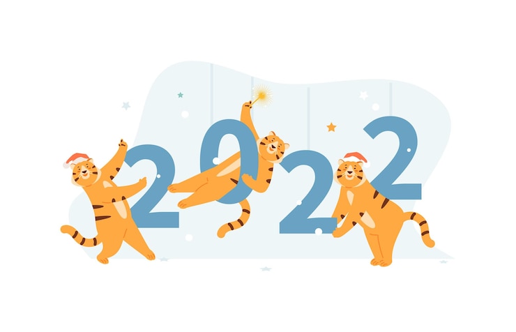 Vettore tigri felici simbolo del nuovo anno 2022