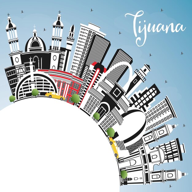 Tijuana Skyline di Città del Messico con edifici a colori cielo blu e spazio di copia