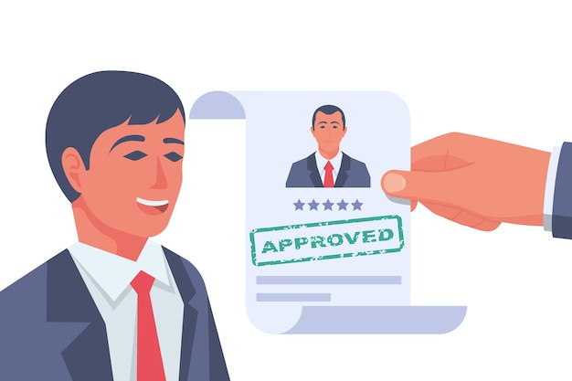 Timbro approvato nelle mani di un vettore cacciatore di teste