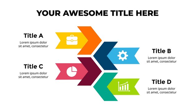 Timeline delle frecce Modello di diapositiva di presentazione infografica Startup e marketing