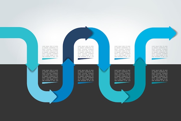 Timeline infografica a onda orizzontale Modello Web per report opuscolo di presentazione Concetto di business con parti di opzioni processi passo dopo passo
