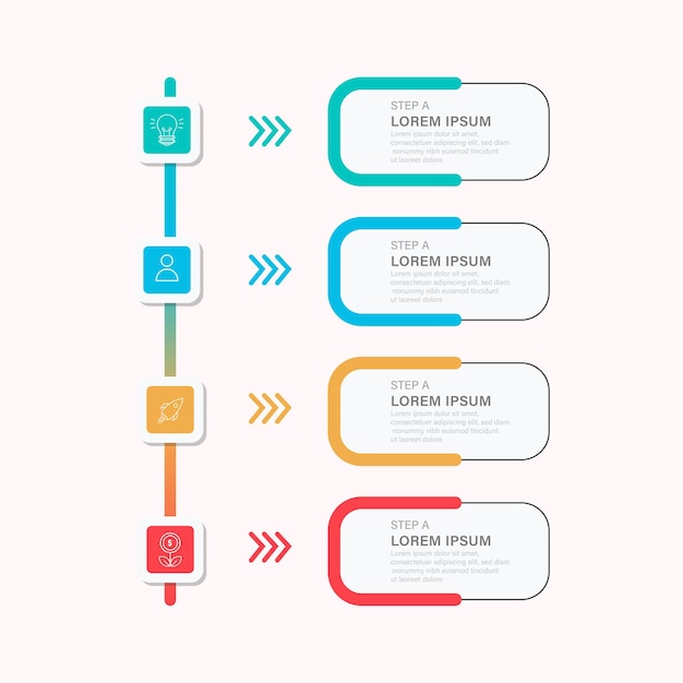 Timeline infografica aziendale con quattro opzioni di progettazione della presentazione