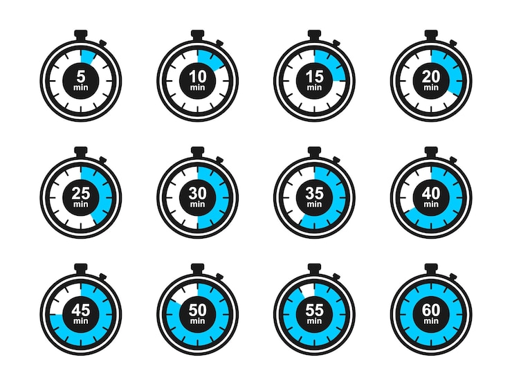 Vettore timer, orologio, set di icone isolato cronometro. etichettare il tempo di cottura. illustrazione vettoriale.