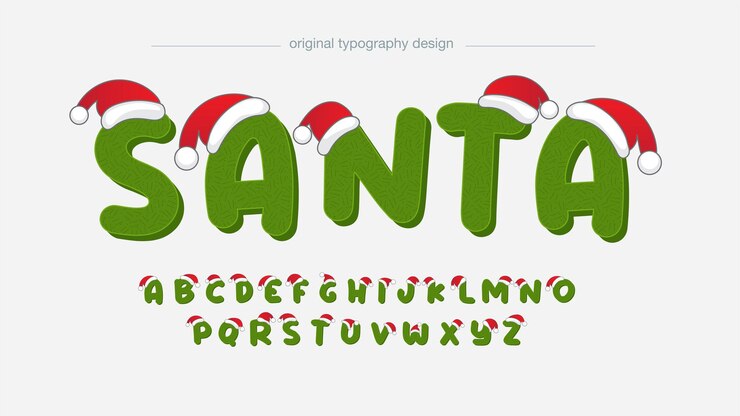 Vettore tipografia di cartone animato verde cappello di babbo natale