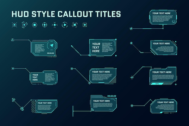 Titoli di callout futuristici HUD Le informazioni chiamano le barre delle caselle di freccia e i modelli di frame di informazioni digitali
