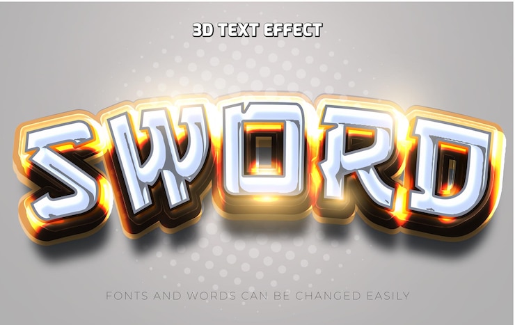 Vettore titolo del film sword in 3d con effetti di testo modificabili