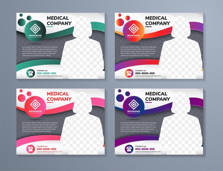 Vettore titolo di web banner o flyer dell'azienda sanitaria con layout orizzontale con spazio per la foto