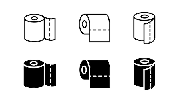 Toilet paper icon set Roll and hygiene sign Bathroom tissue sanitation cleaning symbol Disposable