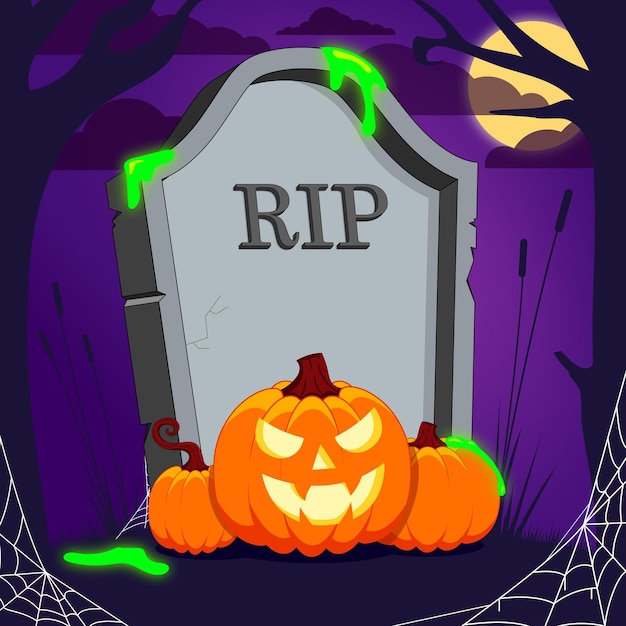 tomba con zucche in un cimitero celebrazione di Halloween
